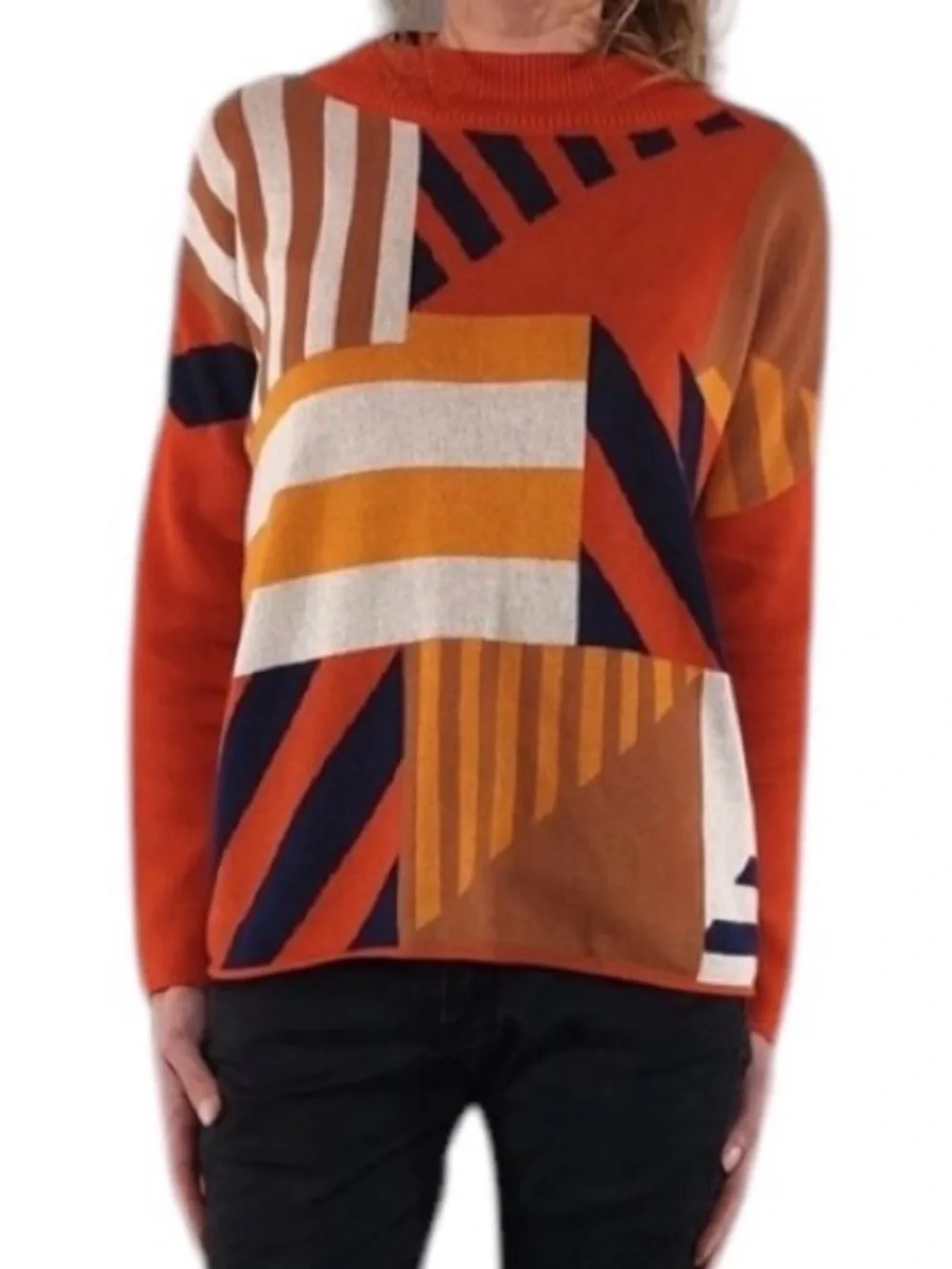 NWT SKFK Karle Organic Cotton Geometric Knit Sweater Boxy Pullover Size US 2